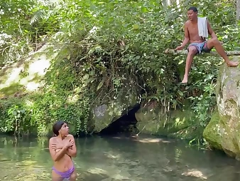 Saraymike gets her immense breasts and squirt-fueled mouth wet while taking a bathtub in the lake