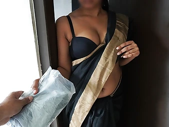 HotSaree, the mischievous Sri Lankan Sinhala hook-up schoolteacher, gets her large joy bags poked by a delivery guy while her hubby is