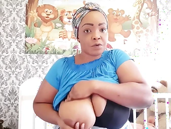 Stepmom Nigerian mom displays off how to milk her meaty black bra-stuffers