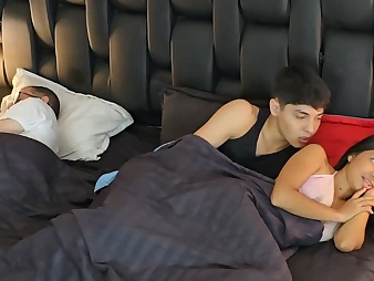 Super-fucking-hot stepsister shares couch with step-brother & his parents, and we get Super-fucking-hot and heavy behind his back