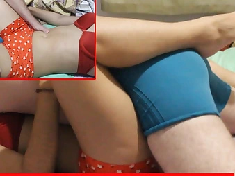 School-Duo grinds and pokes in cock-squeezing undies while pleasuring each other's bum holes