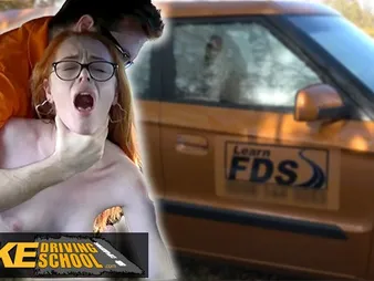 British redhead Ella Hughes gets her selfish pussy drilled in a difficulty car while kinetic