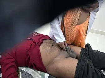 Indian pains examines patient's dick in polyclinic periphery with a cross twist